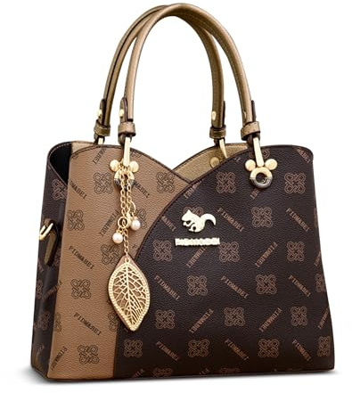 FOLOVEYA Sac à Main Femme Pendentif Exquis Sac Fourre Tout Dames Mode Impression Sacs à Bandoulière Sac D'épaule Multipoches pour Travail Achats Quotidien PU Cuir Or A
