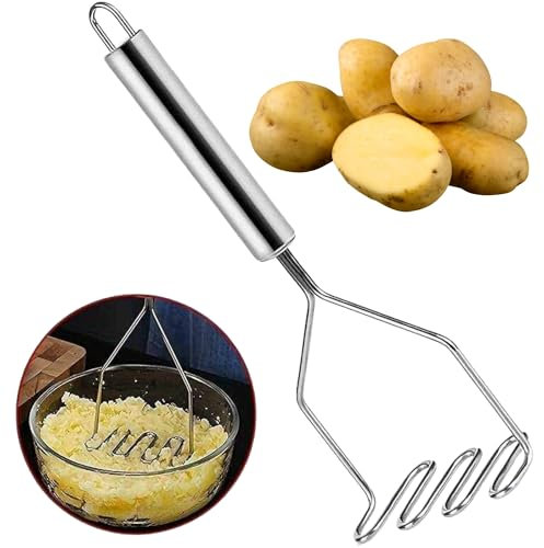 CHEFZOCO Triturador manual de patatas, Machacador de Patatas, Aplastador de patatas, Pasapurés manual, Prensador de patatas, Triturador de puré, Metálico, Ancho del machacador 10 cm