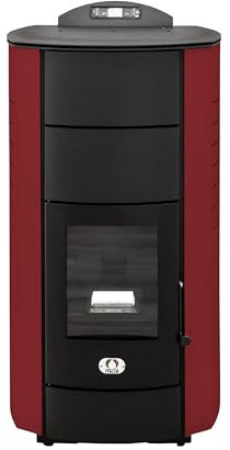 STUFE A PELLET ITALIA Manhattan 20 KW | Hydro-Pelletöfen für Heizung und Warmwasser 90% Effizienz Heizt 120m² Autonomie 22 Std Programmierbar 5 Geschwindigkeiten und Kräfte 24 Monate Garantie Rot