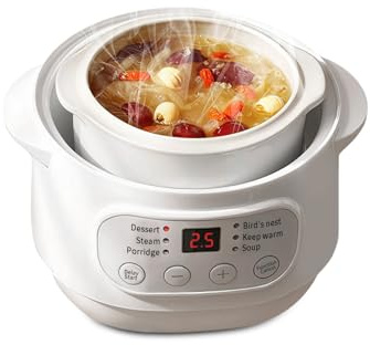 Natudeco 1L Electric Stew Pot Slow Cookers Electric Stew Cooker Ceramic Liner with Lid Ceramic Casserole Cooking Pot for Stove Porridge Rice Soup