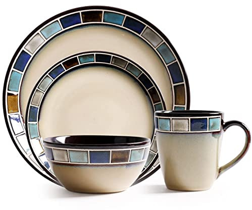 Service de table en porcelaine 32 pièces pour 8 personnes – Service de table en grès, service de table avec assiette de 27,9 cm, assiette à dessert de 21,6 cm, bol de 15,2 cm et tasse de 500 ml, vaiss