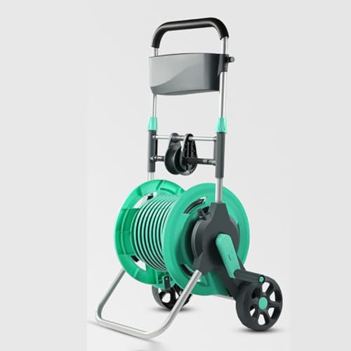 Portable 2 Wheel Hose Reel Trolley with Hose Nozzle and Stand Non Slip Handle Garden Hose Reel Set (50M Tube)