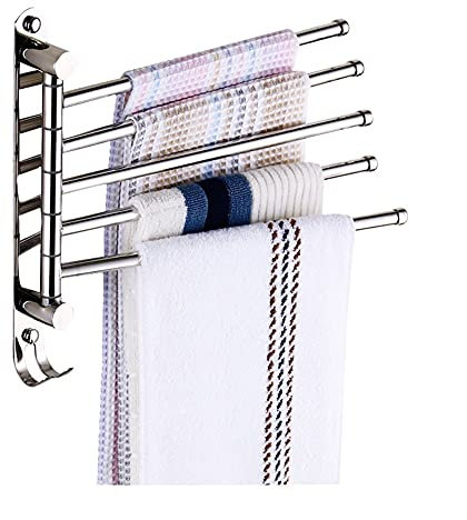 DKRAHRJJ Handtuchständer, Handtuchstange, Handtuchhalter Fürs Badezimmer, Schwenkbare Handtuchstanaus Edelstahl, Wandmontierte Kleiderstange, Badezimmerregalstange/5 Rods