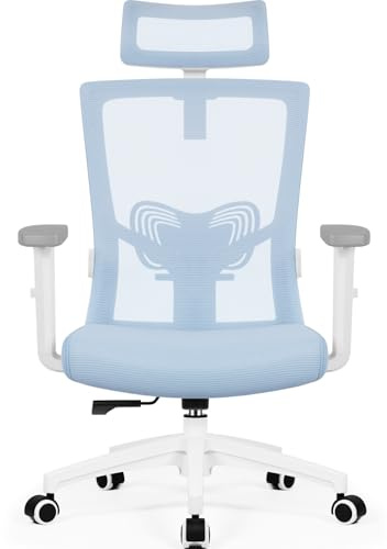 Daccormax Bürostuhl Ergonomisch mit Einstellbarer Kopfstütze, Weiche Lendenwirbelstütze und Klappbaren Armlehnen, Schreibtischstuhl mit Wippfunktion, Chefsessel, Rückenschonend, 150 kg Traglast