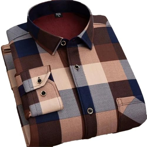 Chemise en polaire pour homme Automne Hiver Chemise à carreaux à manches longues Doublure en polaire épaisse Douce Décontractée Flanelle Chemise habillée chaude, L