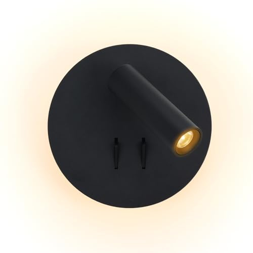 Alpinaluz Aplique de Pared LED 3W Foco Orientable + 6W Luz Ambiental, Diseño Moderno Nórdico, Aluminio Negro, Interruptores Independientes, 3000K Blanco Cálido