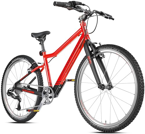 PROMETHEUS BICYCLES PRO Fahrrad 24 Zoll Jungen Mädchen | Premium Kinderfahrrad 24 Zoll Jungen alu ab 7 Jahre Super leicht | 8 Gang SRAM X4 Schaltung | Rot Schwarz