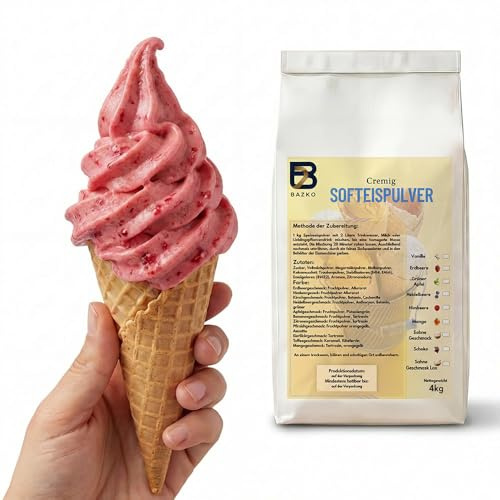 Bazko Base Gelato al Lampone per Gelatiera | Preparato per Gelato 4 kg per 12 kg di gelato | 1:2 | Aggiungere solo acqua | Cremoso & Risultato da Gelateria
