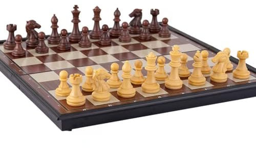 WUSJCOF Set di scacchi in legno per adulti, scacchiera magnetica pieghevole portatile per bambini, giochi da tavolo per principianti e da viaggio, set di pezzi degli scacchi portatili (2 giocatori)