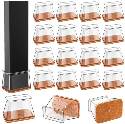 Chair Leg Floor Protectors Rectangle, 16Pcs Silicone Felt Furniture Leg Pads Caps Covers for Hardwood Floors,No Noise and No Scratches(Fit Length:38-50mm,Width:19-25mm)