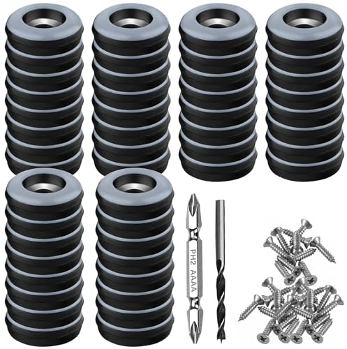 Teflongleiter zum Schrauben 48 Stück Bodengleiter Ø22mm (Rund | Schwarz) | Möbelgleiter mit 48 Edelstahlschrauben und 2 Bohrer Möbelgleiter-Set Effektiver Schutz Ihrer Möbel Stühle Böden