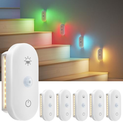 Hiromeco Bewegungsmelder Nachtlicht Mit Batterie: Dimmbar Beidseitige Treppenbeleuchtung für den Innenbereich - Aufladbar USB Nachtlicht Kinder mit 15 Modi - 6er Set Nachtlampe für Schlafzimmer Treppe