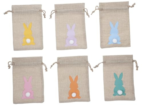 Luxshiny 6 Stück Ostergeschenke Taschen mit Kordelzug aus Jute Niedliche Kaninchen Design Geschenktüten für Ostern Wiederverwendbare Beutel für Party Favors und Dekoration