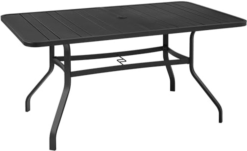 Yaheetech Garden Table with Parasol Hole, 6-Seater Square Patio Dining Table with Metal Tabletop and Umbrella Hole for Deck, Balcony, Black