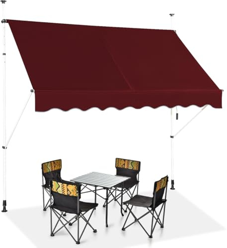 HOMASIS Klemmmarkise 150/200/250/300/350/400cm, höhenverstellbarer Sonnenschutz, Markise Balkon ohne Bohren, Balkonmarkise mit Handkurbel, UV-Schutz, Gelenkarmmarkise für Außenbereiche (Weinrot+2,5 m)