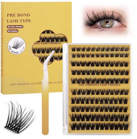 Pre Glued Eyelashes,Self Adhesive Eyelashe 120PCS Pre Glued Cluster Lashes | 10-16MM Mix Sizes Wispy Natural Reusable False Eyelashes Kit,Pre-glued & Easy Apply, for Daily Use & Special Occasions-MJ05