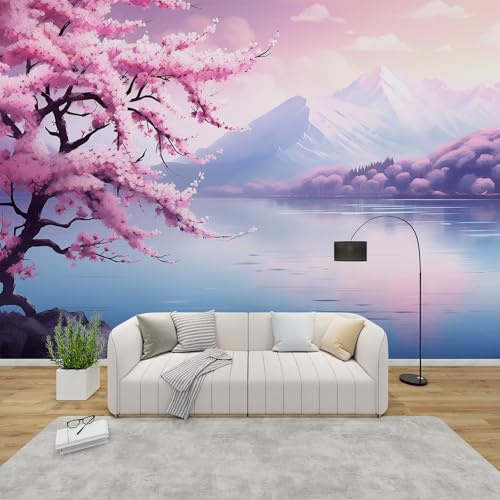 MMYAOKEN Papier Peint Panoramique Japonais 250x175 cm - Décoration Murale Mont Fuji Fleur de Cerisier - Tapisserie Murales Papier Peint Intissé pour Chambre Salon - Poster Tableaux Photo Muraux