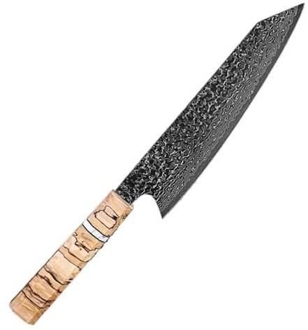 Cuchillo de chef Kiritsuke de 8 pulgadas con hoja de acero damasco japonés ultraafilado, cuchillo de cocina for sushi y carne, mango octogonal.