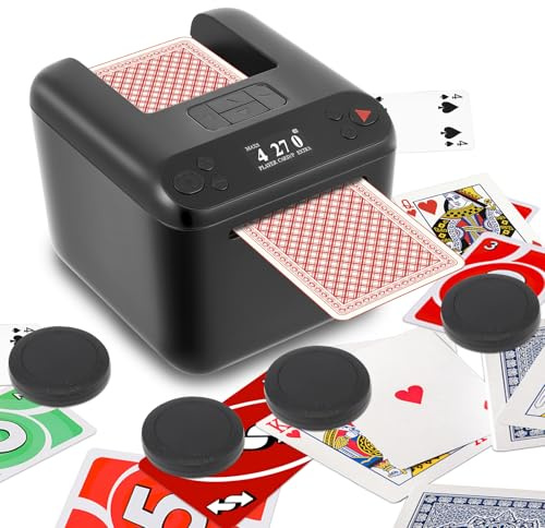 Delousiber 2-in-1 Automatic Card Shuffler & Dealer, Supports 12 Players, 4 Remote Card Drawers, 360°/180° Dispensing Angle, 3 Dispensing Distance Settings, Compatibility Poker/Phase 10 (Black)