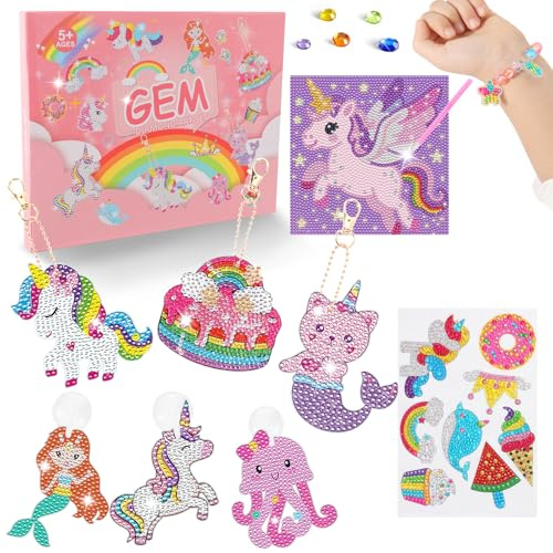 VETWORX Unicorn Gifts for Girls 6 7 8 9 10 Year Old, Diamond Art Kits, Arts and Crafts for Kids Age 5-12, Stocking Fillers Kids–Diamond Painting Kits, Toys for Girls Birthday Presents