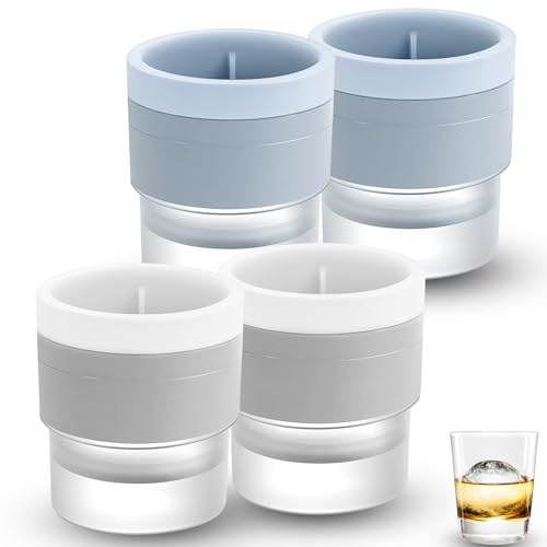 4Pcs Ice Ball Mould, Set of 4 Round Ice Cube Molds, Silicone Ice Ball Maker for Whisky, Cocktails, and Home Bar Setup, Easy-Release Design for Party Hosts and Bartenders