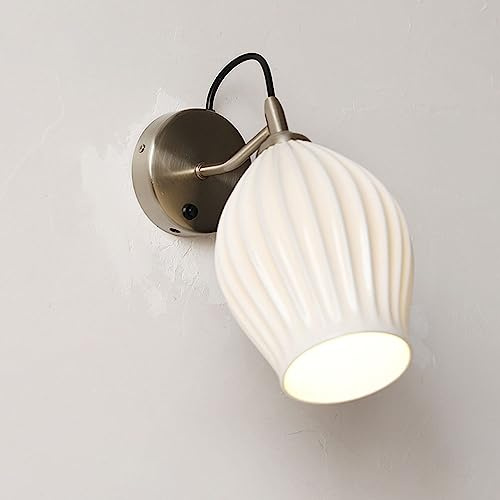 Aplique de Pared Creativo con diseño de Capullo de Flores, Estilo nórdico, para tocador de baño con Interruptor, Pantalla de cerámica Acanalada, Acabado de latón Cepillado/níquel, Ideal para