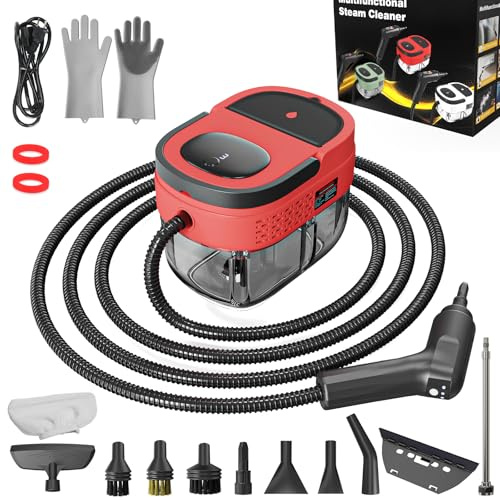 Handheld Steam Cleaner, 2500W High Pressure Steamer for Cleaning, Portable Steam Cleaner with 1.6L Water Tank, 3 Levels Adjustable Handle, Steam Cleaner for Home, Car, Furniture, Bed Bugs (Red)