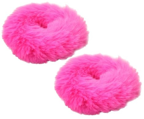2 gomas para el pelo peludas, gomas para el pelo de piel de conejo sintético, lazos elásticos para cabello, soporte de cola de caballo esponjoso para mujeres o niñas