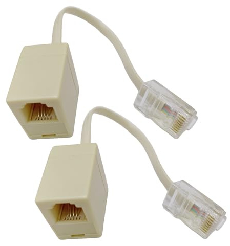 HAWAKA Lot de 2 câbles adaptateurs RJ45 vers RJ11 avec adaptateur mâle et femelle pour téléphone (RJ11 6P4C) vers Ethernet (RJ45 8P8C)