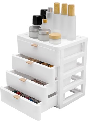 PBTERDTF Aufbewahrungsbox 4 Schubladen Schreibtisch-Organizer Stapelbare Kosmetik-Aufbewahrungsbox Badezimmer Schubladen Organizer für zu Hause Bürobedarf, Kosmetik & Schreibwaren (4 Schubladen)