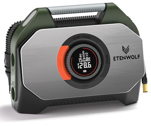 ETENWOLF VORTEX S7 38400mAh Reifenfüllgerät für schwere Fahrzeuge,11,03 bar | tragbare Luftpumpe für Autoreifen, kabellose Luftpumpe mit 100% Einschaltdauer & Doppelzylinder (Olivgrün)