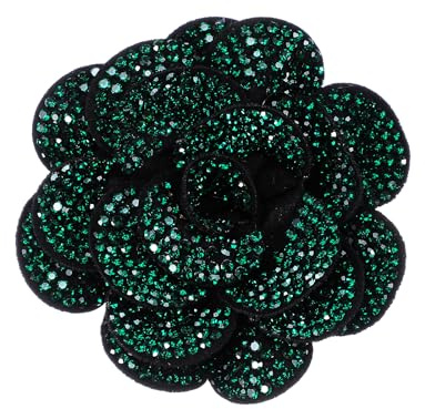 Mabor Broche de flores de diamantes de imitación, pin de solapa de rosa verde para mujer, elegante broche de flores de cristal brillante para solapa, vestido, camisa, ceremonia, ropa, sombrero