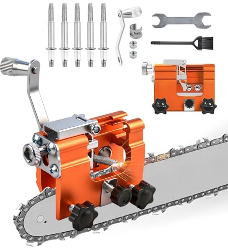 Chainsaw Sharpener, Portable Chain Saw Sharpener Tool with 5 Sharpening Steels & Cleaning Brush, Chainsaw Sharpening Kit, Hand Crank Chainsaw Sharpening Kit for 4-22 Electric Chain Saw Jig Saws