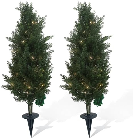 GarveeHome 70cm Künstliche Zypresse 2er-Set Mit Erdspieß, UV-Geschütztes Plastik Kunstpflanze, Immergrün Zypressenpflanze Für Wohnzimmer Haustür Eingang Terrasse Balkon Büro Weihnachtsdekoration