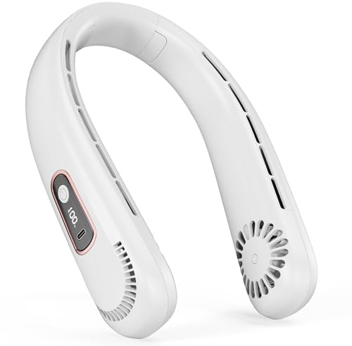 LEBKOVL Ventilador de Cuello Portátil - 5000mAh Ventilador Cuello Personal Recargable USB,3 Velocidades,Flujo de Aire de 360°,Neck Fan sin Aspas,Pantalla LED,para Viajes Deporte Oficina Exterior