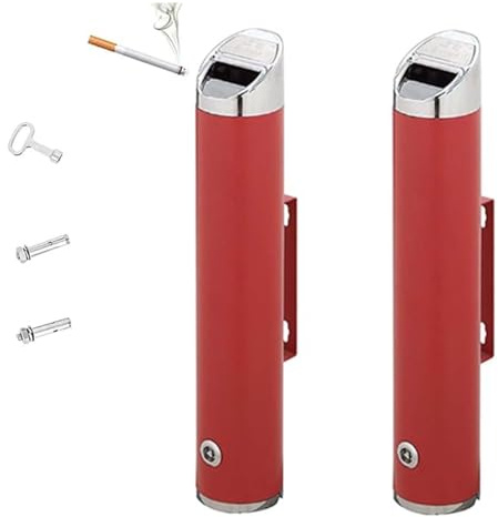 2PCS Wall Mounted Ashtray - Brushed Stainless Steel, Outdoor Cylinder Ashtrays, Restaurants, Bars, Great For Use Outside Collecting Cigar And Cigarette Ashes Of Office(Red)