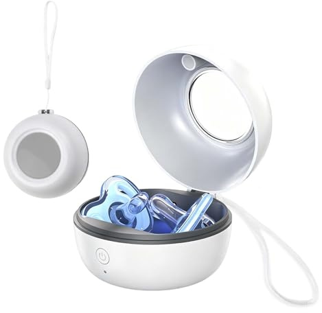 UV Schnuller Sterilisator, Tragbarer Schnuller Sterilisator, 99.99% Sterilisation in 3 Minuten, USB Aufladbare Schnullerbox, Baby-Schnuller-Sterilisator für Unterwegs, für Schnuller, Sauger Kleinteile