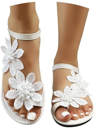 Luadnysin Sandali donna estive piatti con decorazioni a fiore bohemia open toe per spiaggia casual,35-43