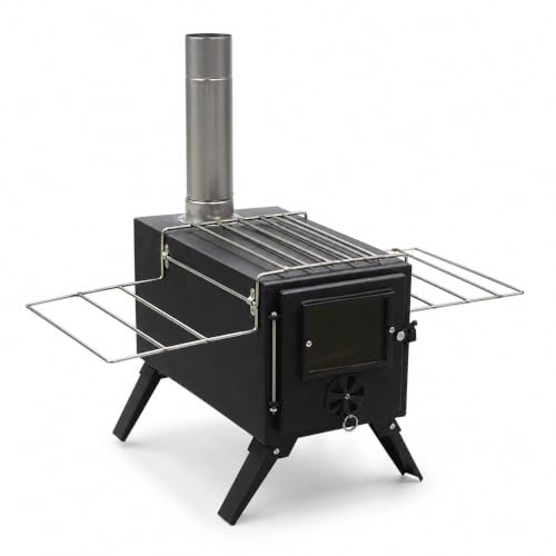 Okiyakusama Portable Metal Camping, Outdoor with Chimney and Grill Grate for 3-5 People