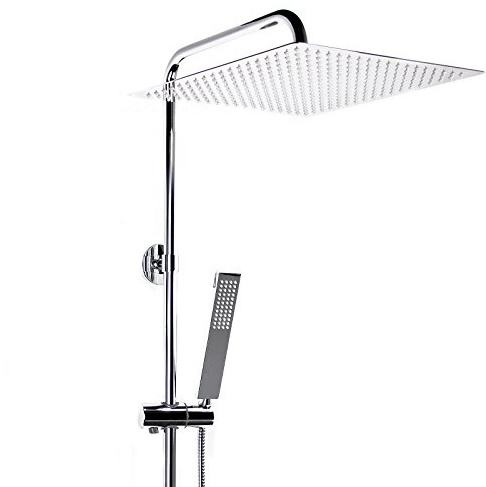 Steinkirch Duschkombination Komplettset 400 x 400 mm Rainshower Duschkopf mit Thermostat Handbrause Wandhalterung Edelstahl Brause Duschkombi Aufputz Montage Aufputzmontage massiv German Quality