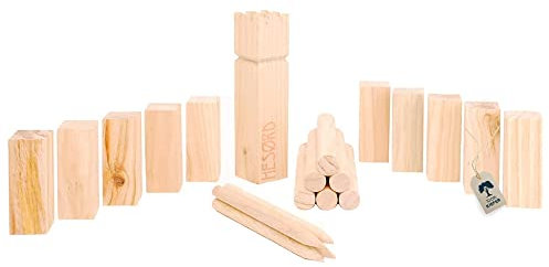 Kubb, Jeu d'Échecs Suédois en Bois, Jeu de Lancer Amusant en Plein Air pour la Plage et Le Jardin, Roi, Viking & Co en Bois de Pin.