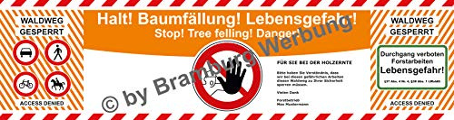 PrintGreen! 3 Absperrbanner für Forst, Holzrücker, Baumfällung, Waldarbeiten gemäß Deutschem Wald Gesetz (BW)