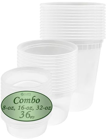 Party Bargains Behållare med matlock - storlek - 8 oz x 12-16 uns x 12-32 oz x 12 | 36-pack