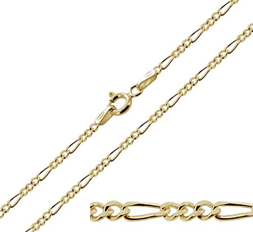 1mm 18K gold plated on solid sterling silver 925 Italian diamond cut FIGARO curb link chain necklace bracelet anklet with lobster claw clasp - inch 10/25cm