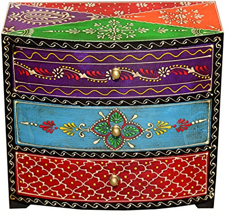 Casa Moro Orientalische Mini-Kommode handbemaltes Holz-Kästchen Manara mit 3 Schubladen bunt 24x11x22 (B/T/H) Die Originelle Geschenk-Idee Weihnachten für die Dame Freundin Muttertag | MA23-07