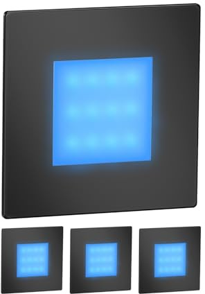 ledscom.de 4x LED Treppenlicht/Wandeinbauleuchte FEX für innen und außen, eckig, schwarz, 85 x 85mm, blau