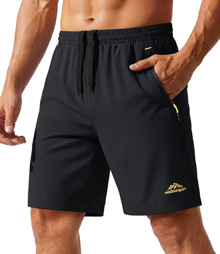 TACVASEN Men's Quick-Drying Training Shorts, Running Shorts, Breathable Sports Shorts with Zip Pockets