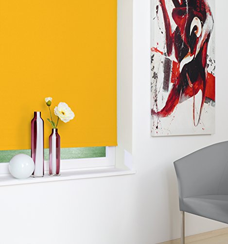 JalousieCrew Kettenzugrollo Verdunklung Sonnengelb Seitenzug Rollo - 062 bis 202 cm Breite - Länge 130 oder 230 cm - Sichtschutz Tür (192 x 130 cm)