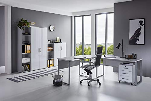 BMG-Moebel.de Büromöbel komplett Set Arbeitszimmer Office Edition in Lichtgrau/Weiß Hochglanz (Set 4)