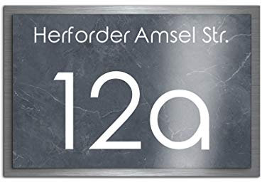 Premium Designer Hausnummer mit UV Druck und Montage Set - 30x20 cm - Familien-Haus Bedruckte Hausnummern mit Straßen Straßennamen für die Haustür Ferienhaus…